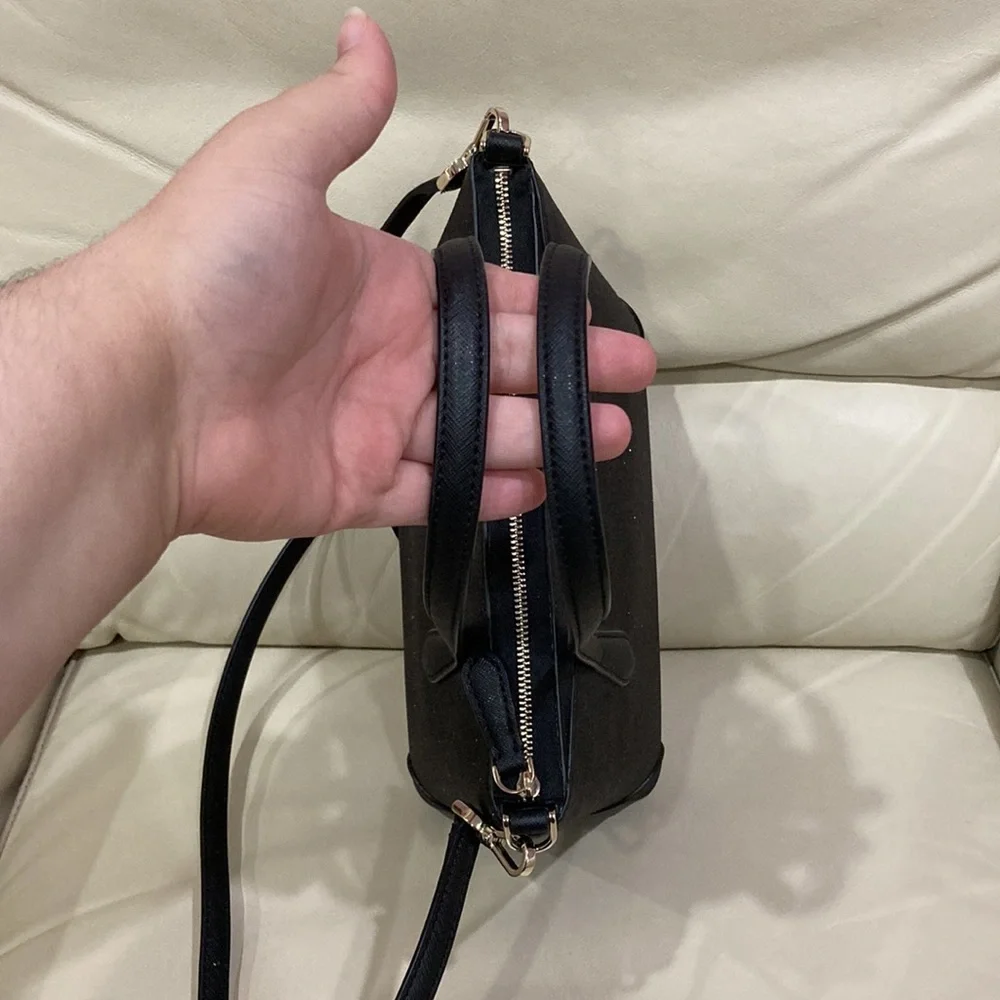 Kate Spade Black Glitter Sparkle Shimmy Fabric Satchel Purse Bag - Picture 6 of 13